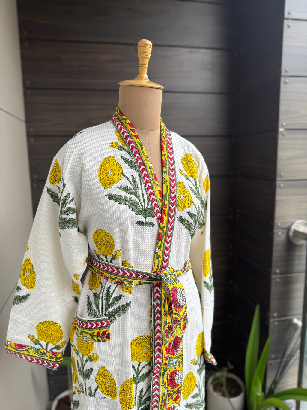 Marigold Blockprint Bathrobe