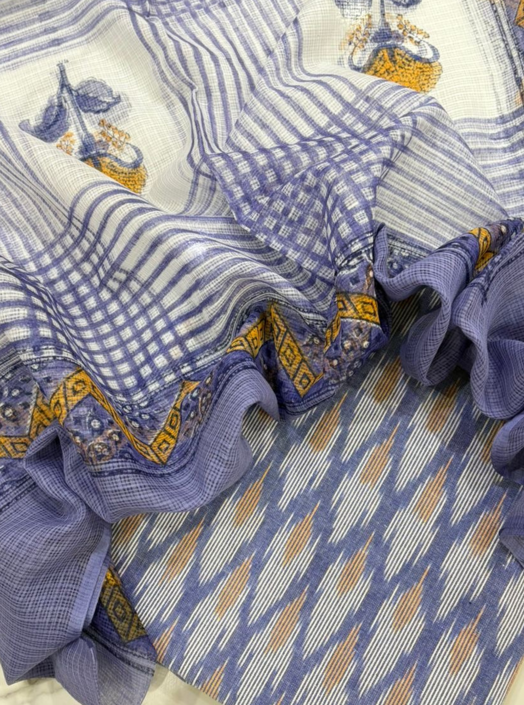 Lilac Ikkat Kurta with Kota Doriya Dupatta