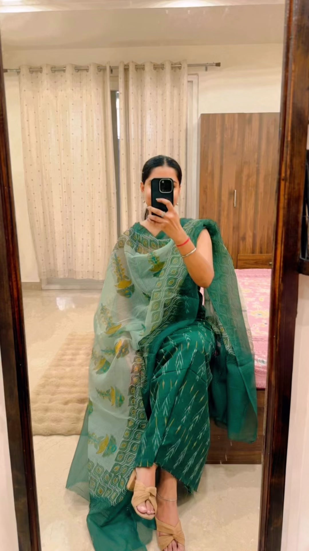 Green Ikkat Kurta with Kotadoriya Dupatta
