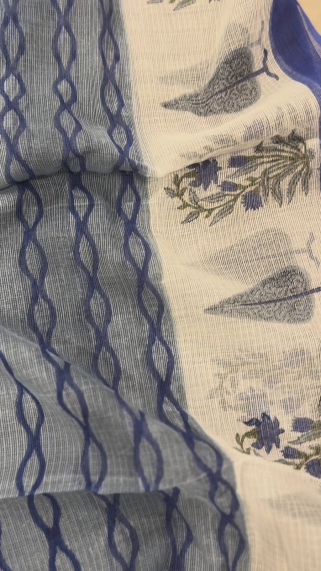 Blue Blossom Blockprint with Kota Doria Dupatta