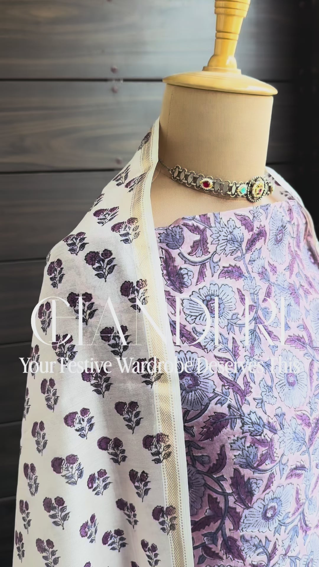 Mauve Gul Chanderi Handblock 3-Piece Unstitched Suit Set
