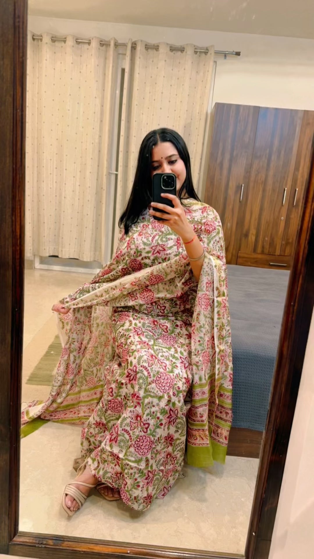 Gulbagh Pink-Green Maheshwari Handblock Suit Set