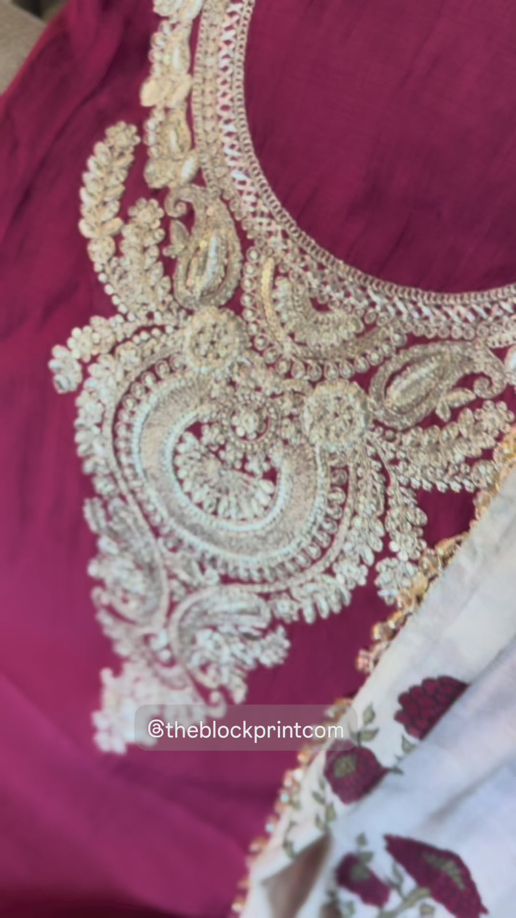 Mul zari suit with handblock dupatta set