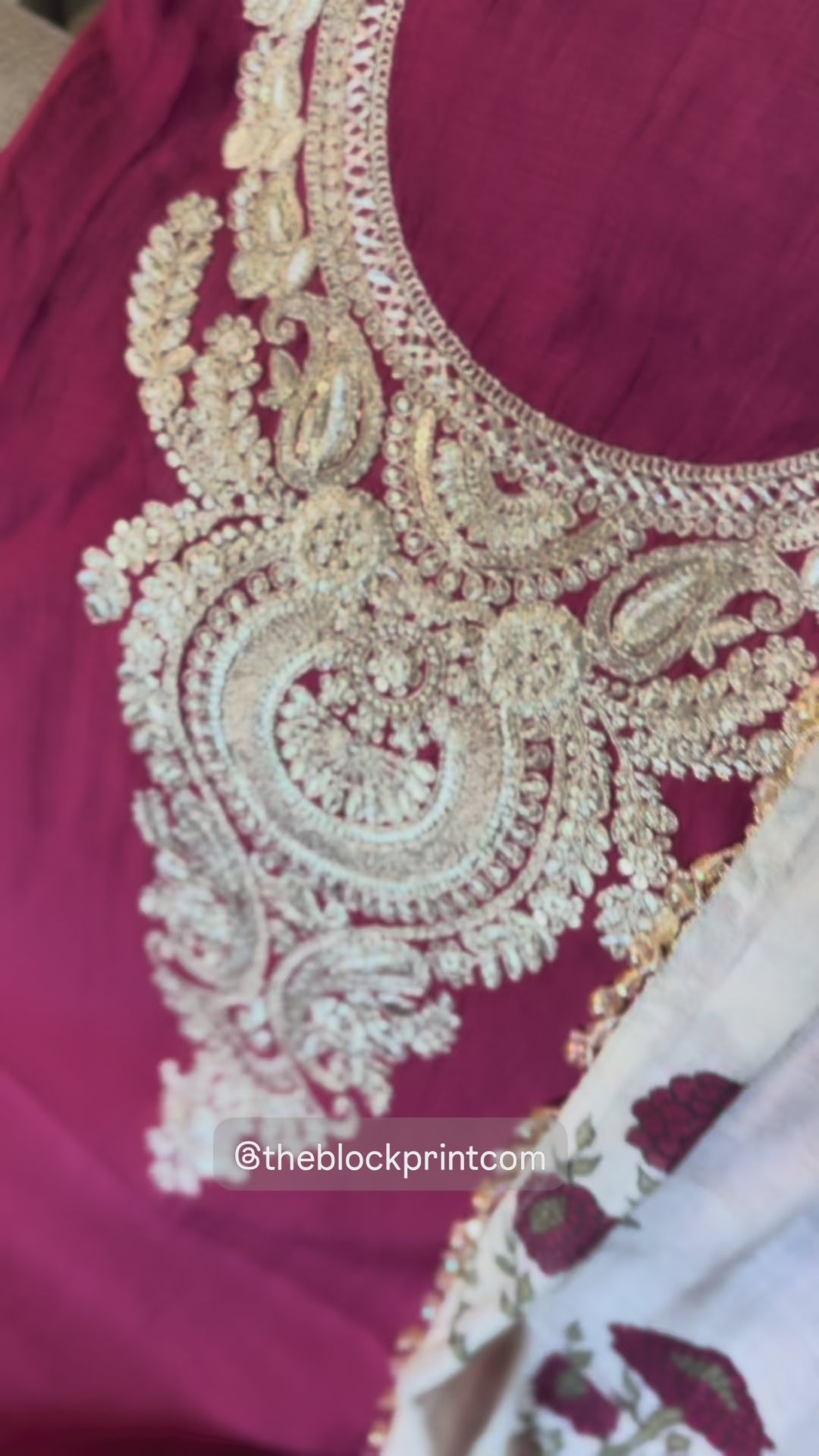 Mul zari suit with handblock dupatta set