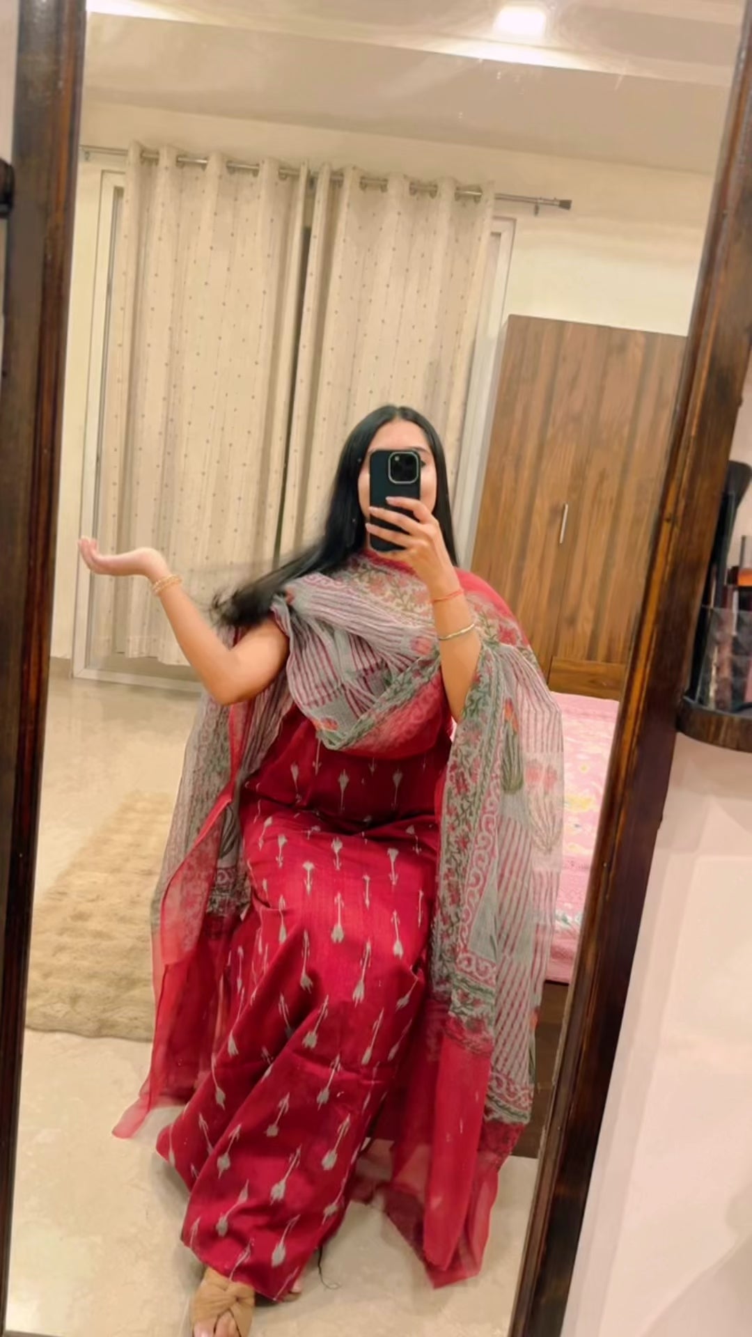 Magestic Maroon Ikkat Kurta with Kotadoriya dupatta