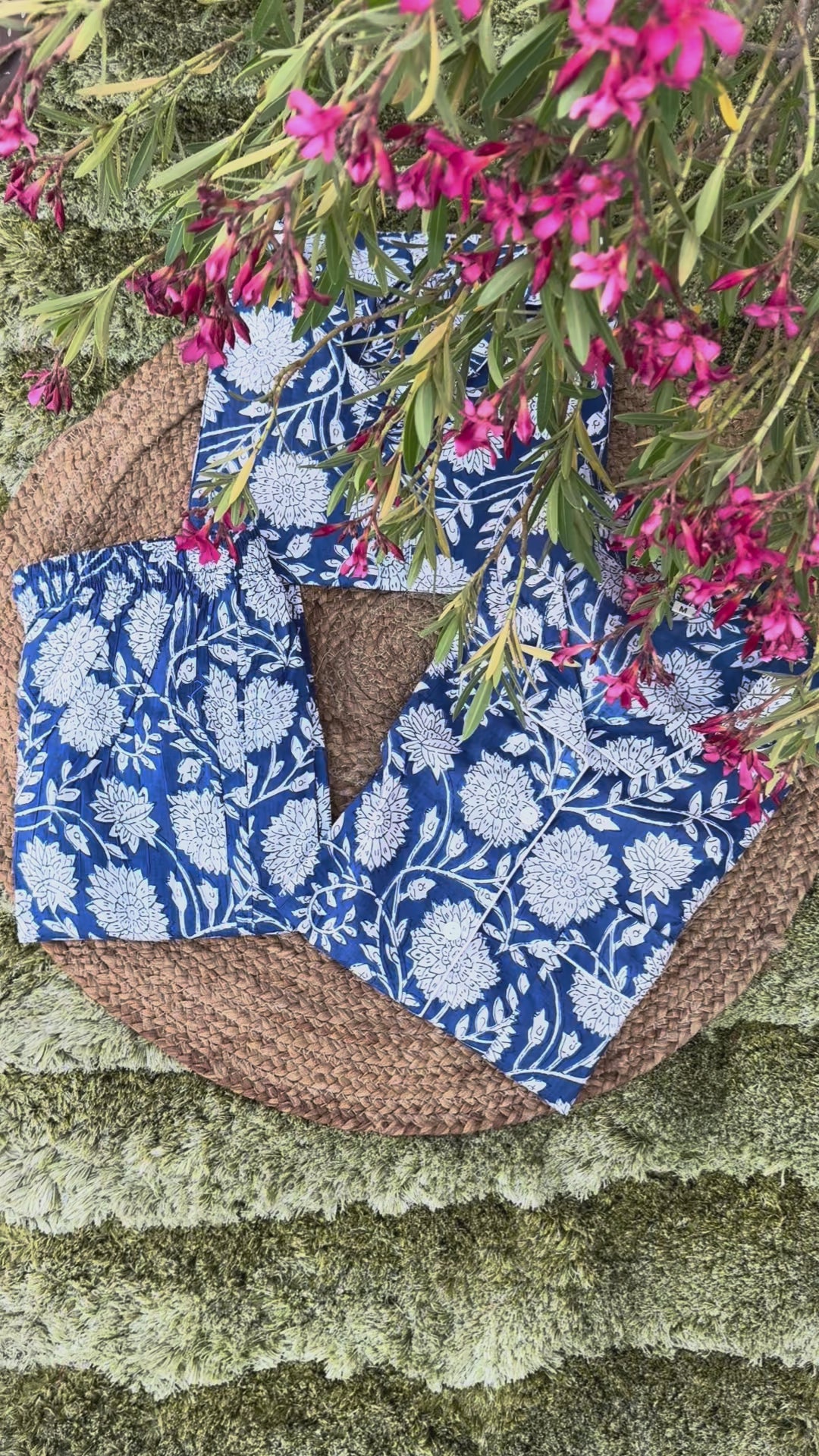 Blue White Marigold Blockprint Nightsuit